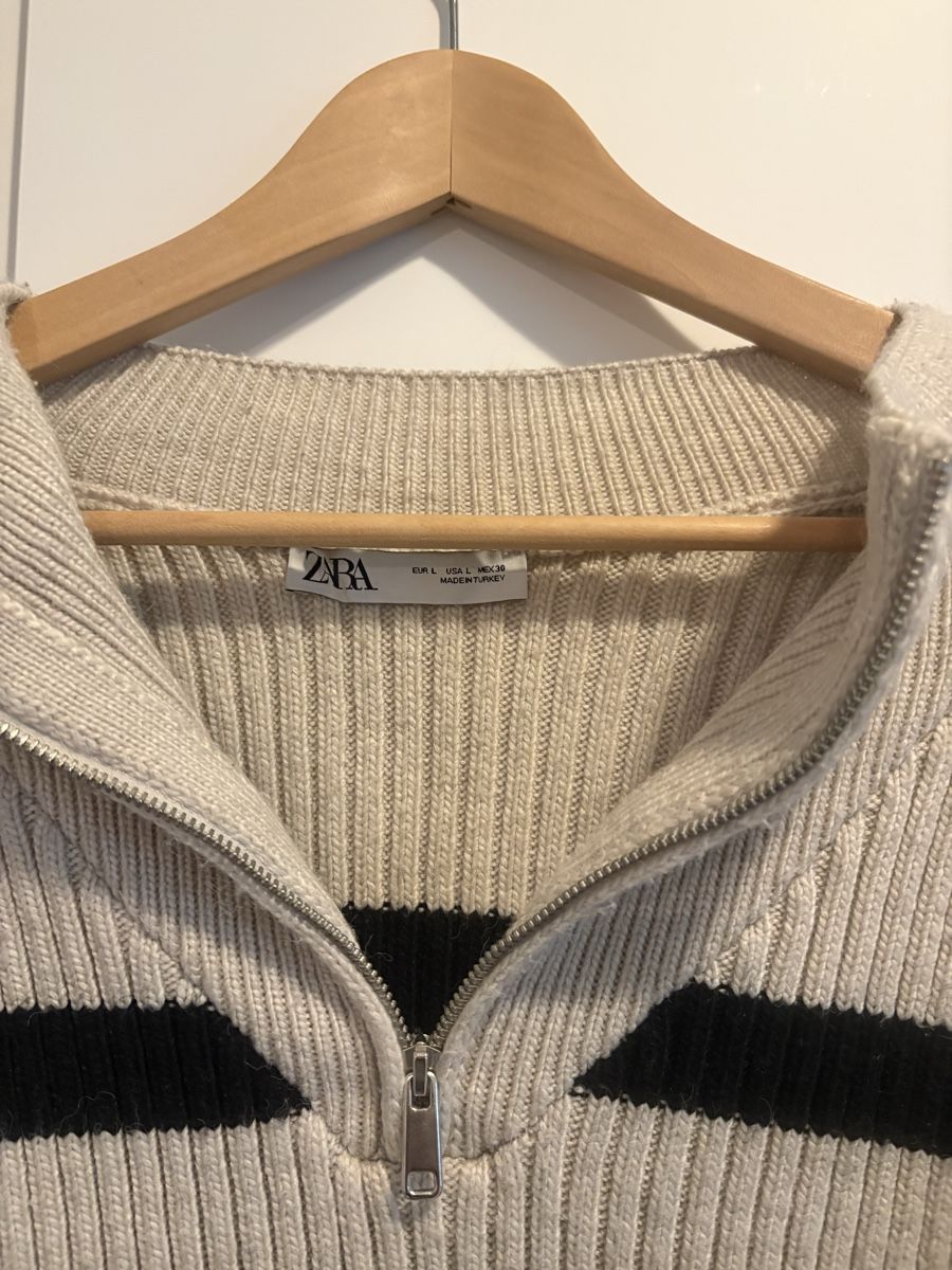 Zara Pullover & Sweatshirts: Pull Zara rayé avec fermeture éclair beige noir taille L – Gebraucht aus Pully von kaba07 3
