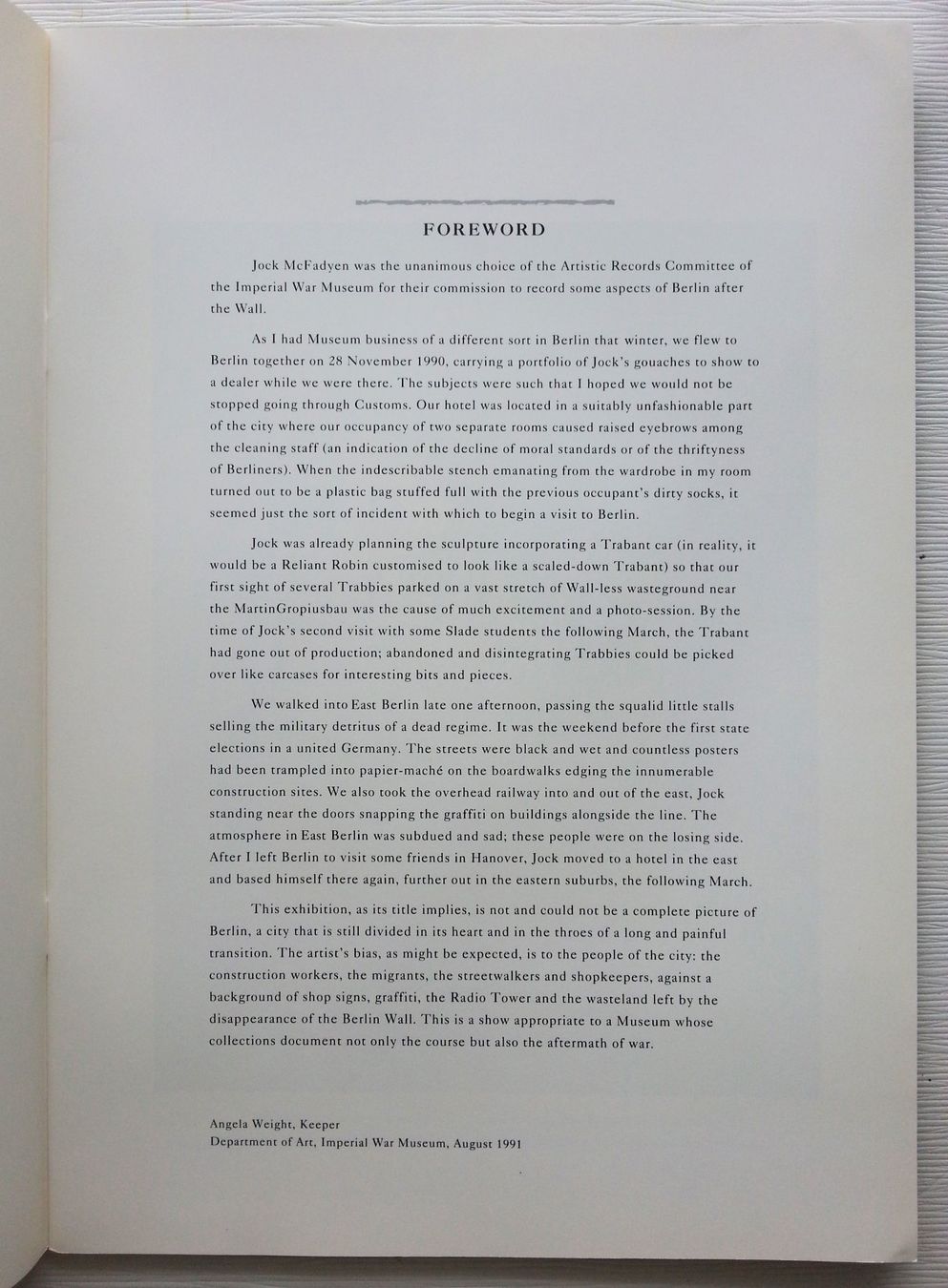 Bücher: Katalog: JOCK McFADYEN - Fragments from Berlin, 1992 – Gebraucht aus Oberriet SG von ganesh435 2