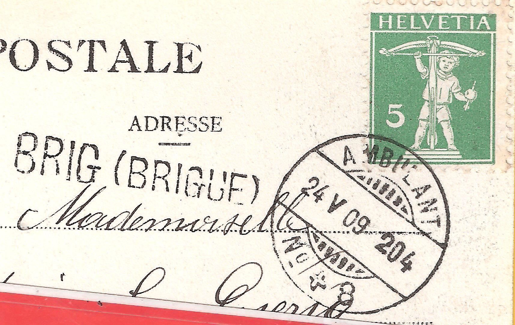 Cartoline postali: 24.5.1909 Gornergratbahnendstation Zermatt/Balkenstempl BRIG – Usato da Zürich venduto da Hagliweg