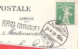 24.5.1909 Gornergratbahnendstation Zermatt/Balkenstempl BRIG
