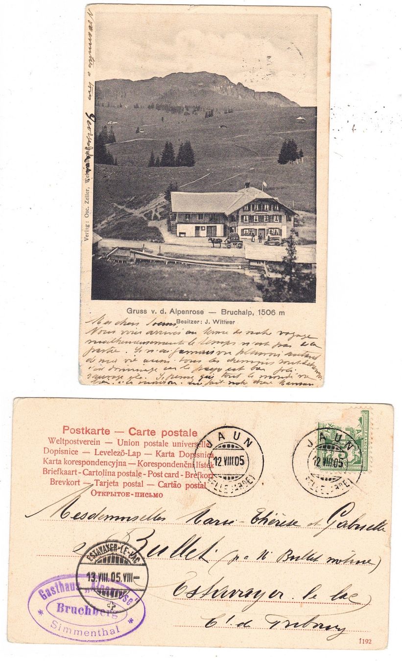 Cartoline postali: Grüss v.d. Alpenrose -- Bruchalp – Usato da La Tour-de-Peilz venduto da amjust