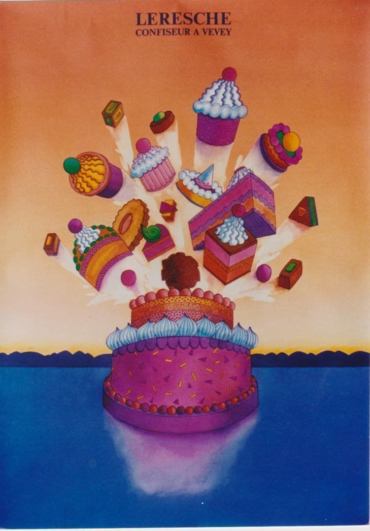 Foto & Immagini: LERESCHE CONFISERIE CAKE VEVEY 1989 - Affiche originale – Usato da Blonay venduto da postercollection