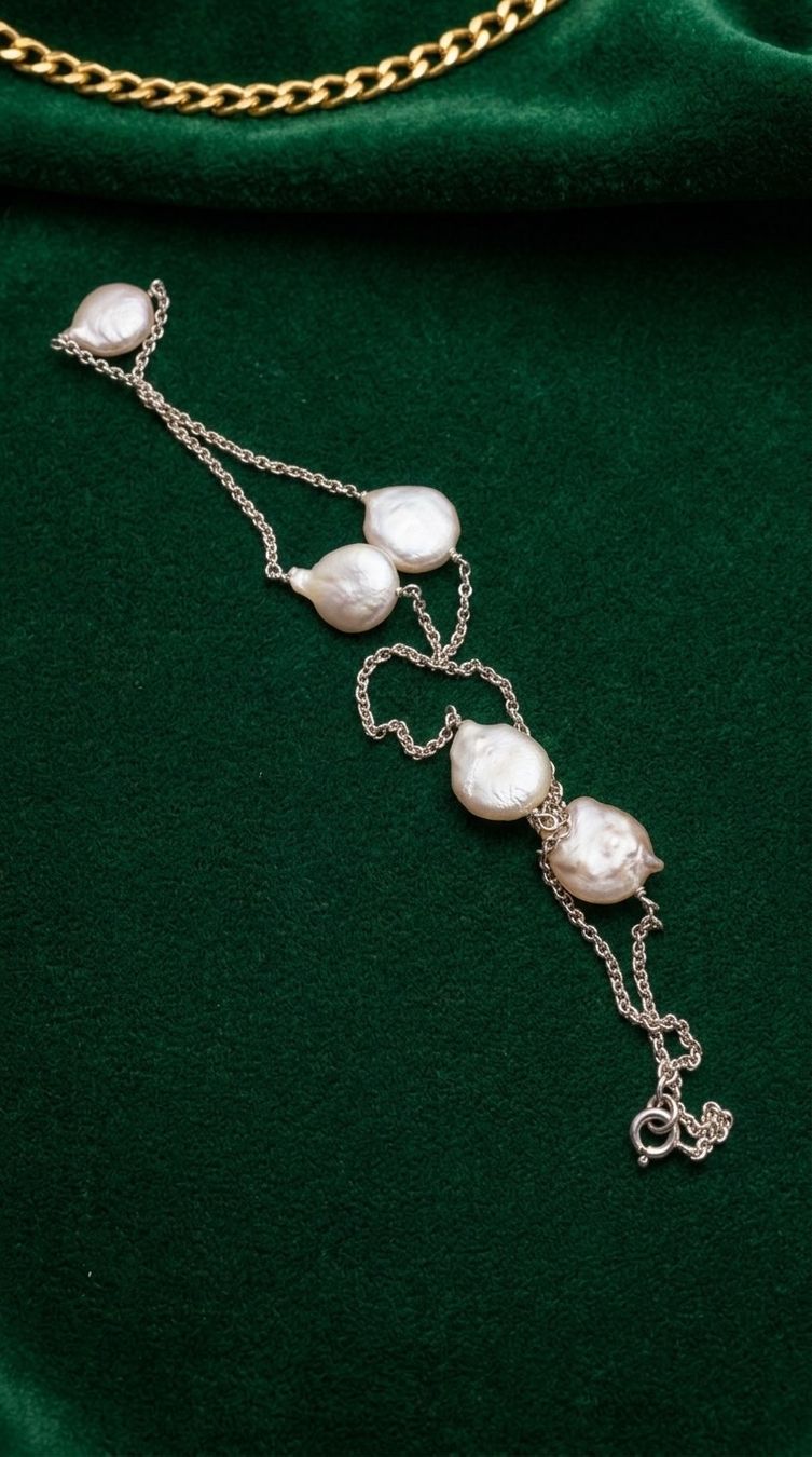 Catenine: Collier argent avec perles baroques – Nuovo e nell'imballaggio originale da St-Maurice venduto da Sandrinette123 4