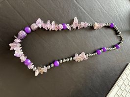 Lila Edelstein Kette, Handgefertigt, Neuwertig, Top Zustand