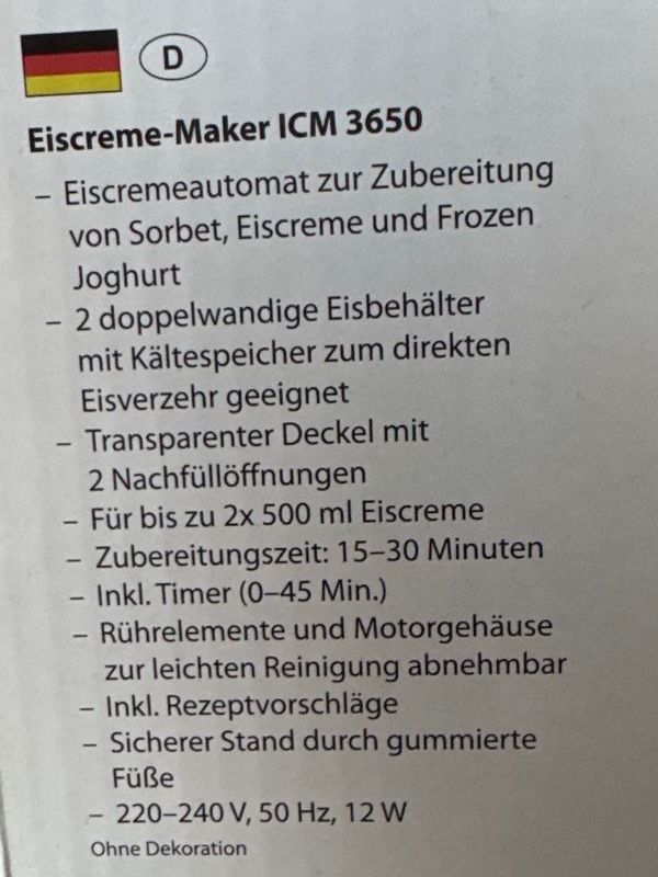Küchengeräte: Glace Maker – Neu (gemäss Beschreibung) aus Neuhausen von Ematrix 2