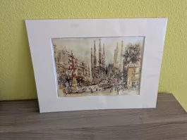 Aquarell Bild Sagrada Familia Barcelona mit Passepartout