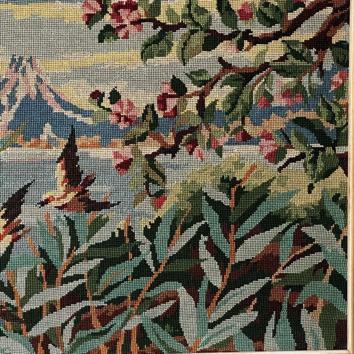 Cerchi da ricamo: Vintage Large Needlepoint Art Framed, Tapestry Decor – Usato da Genève venduto da Kookiek 1