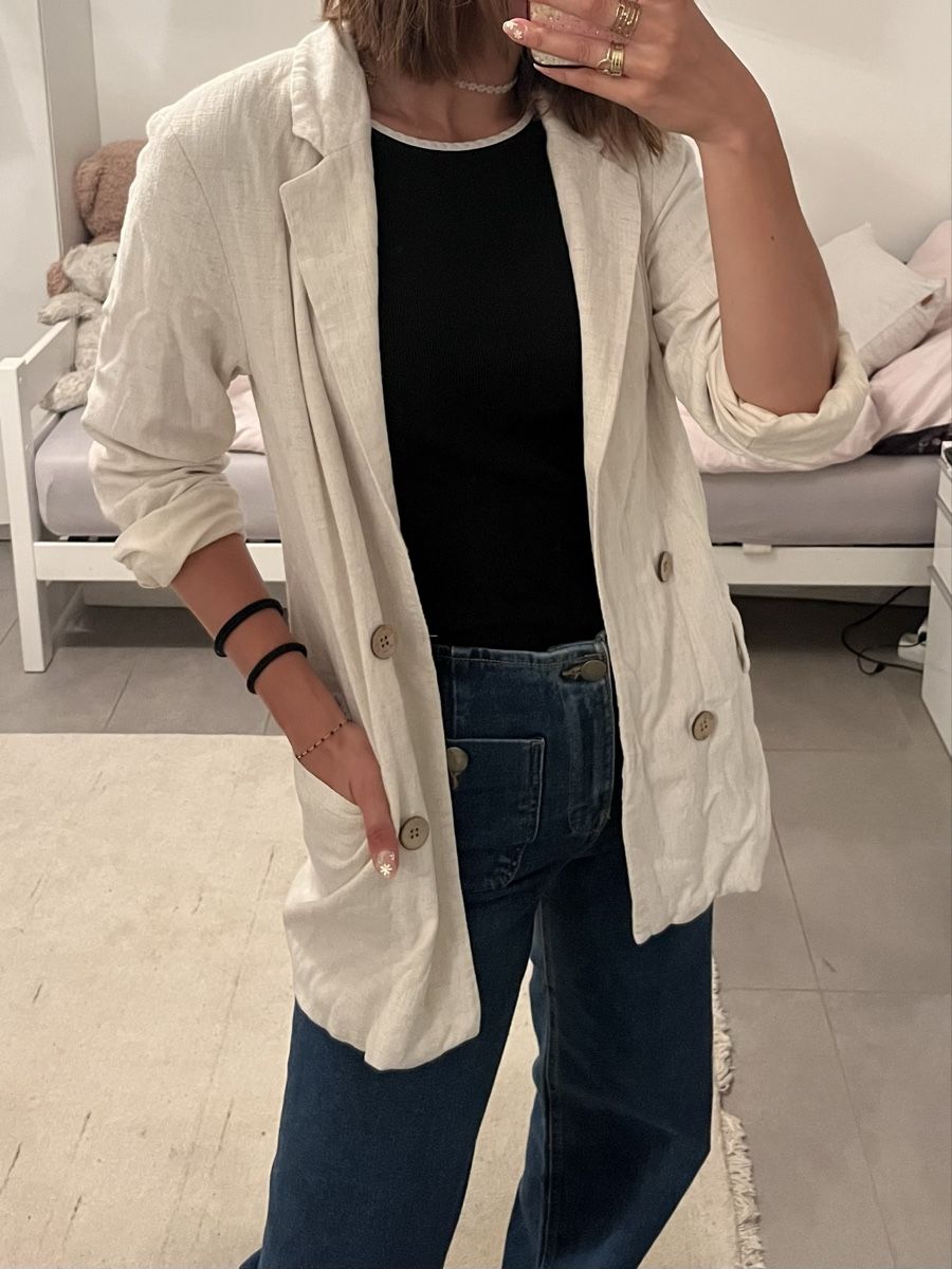 Stradivarius Giacche: Blazer en lin élégant blanc beige – Nuovo (secondo la descrizione) da Aigle venduto da sow_m7gm 1
