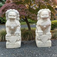 Wächterlöwen Marmor Paar 86cm | Chinesische Fu Löwen alt