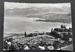 Gwatt Zeltplatz, Thunersee, Flugaufnahme ca. 1950