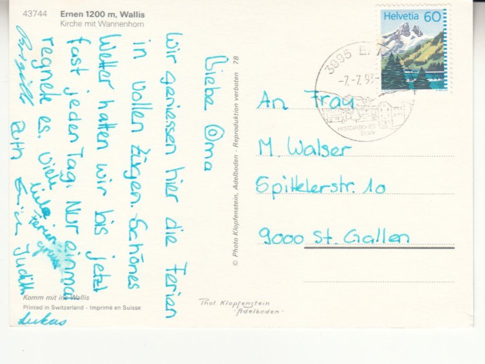 Cartoline postali: Ernen 1993 – Usato da Bürglen TG venduto da StampGraf 1