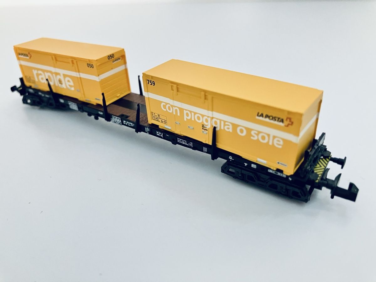 Fleischmann Modellini di ferrovie: 2xPOST Container Flachwagen TP SPUR N – Usato da Oberbuchsiten venduto da Orsetto24 1