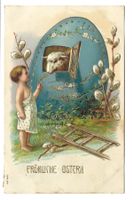 Fröhliche Ostern - Kind - Lamm - Ei - Präge-Litho - 1913