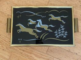 Vintage Messing Tablett Pferd Design Art deco