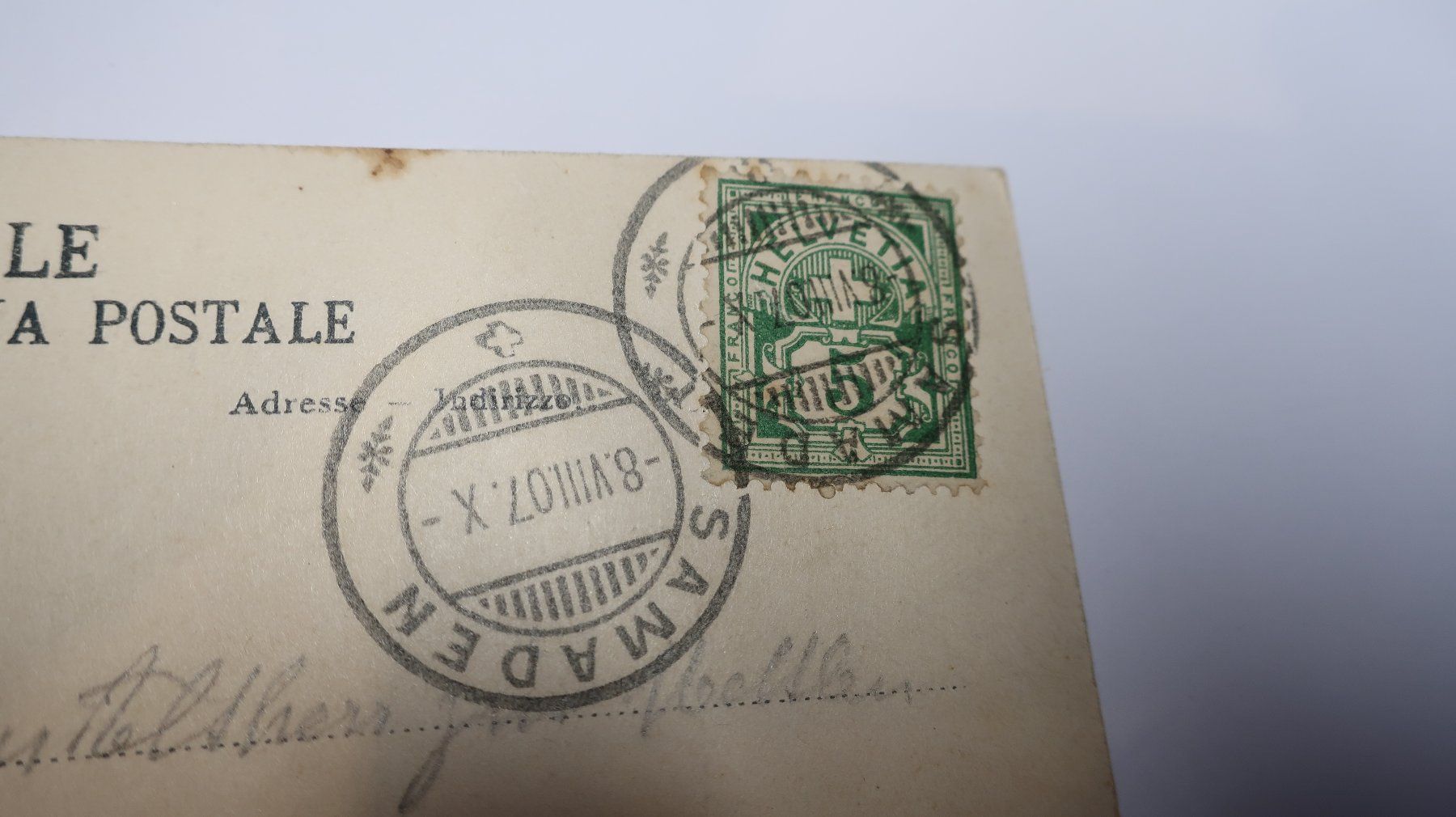 Cartoline postali: Samaden mit Blick auf die Berninagruppe 1907 – Usato da Cormoret venduto da Pascalll2001 5