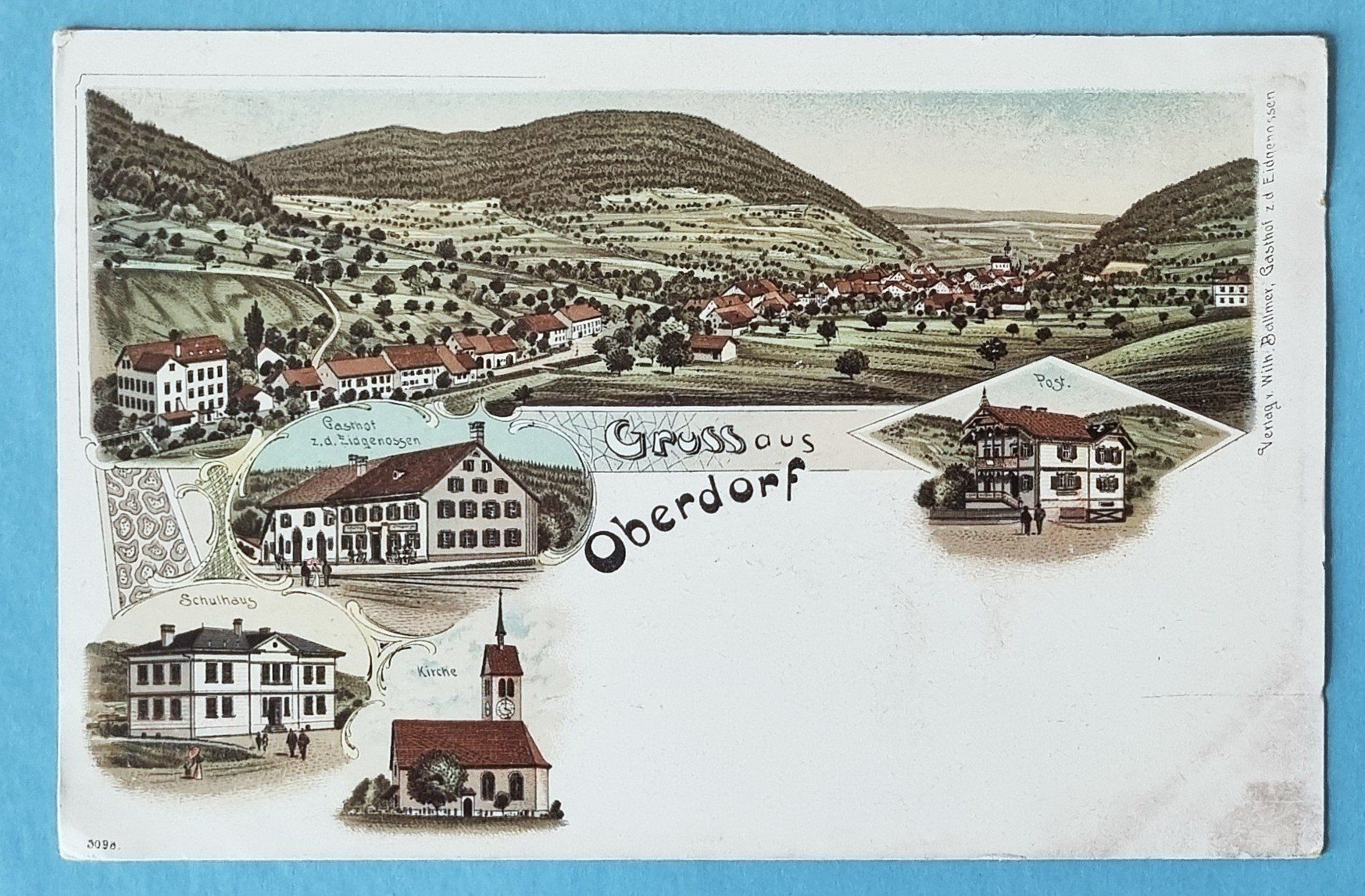 Cartes postales: Oberdorf - Post - Gasthaus zu dem Eidgenossen - Litho – D'occasion à Rothrist par RROENK