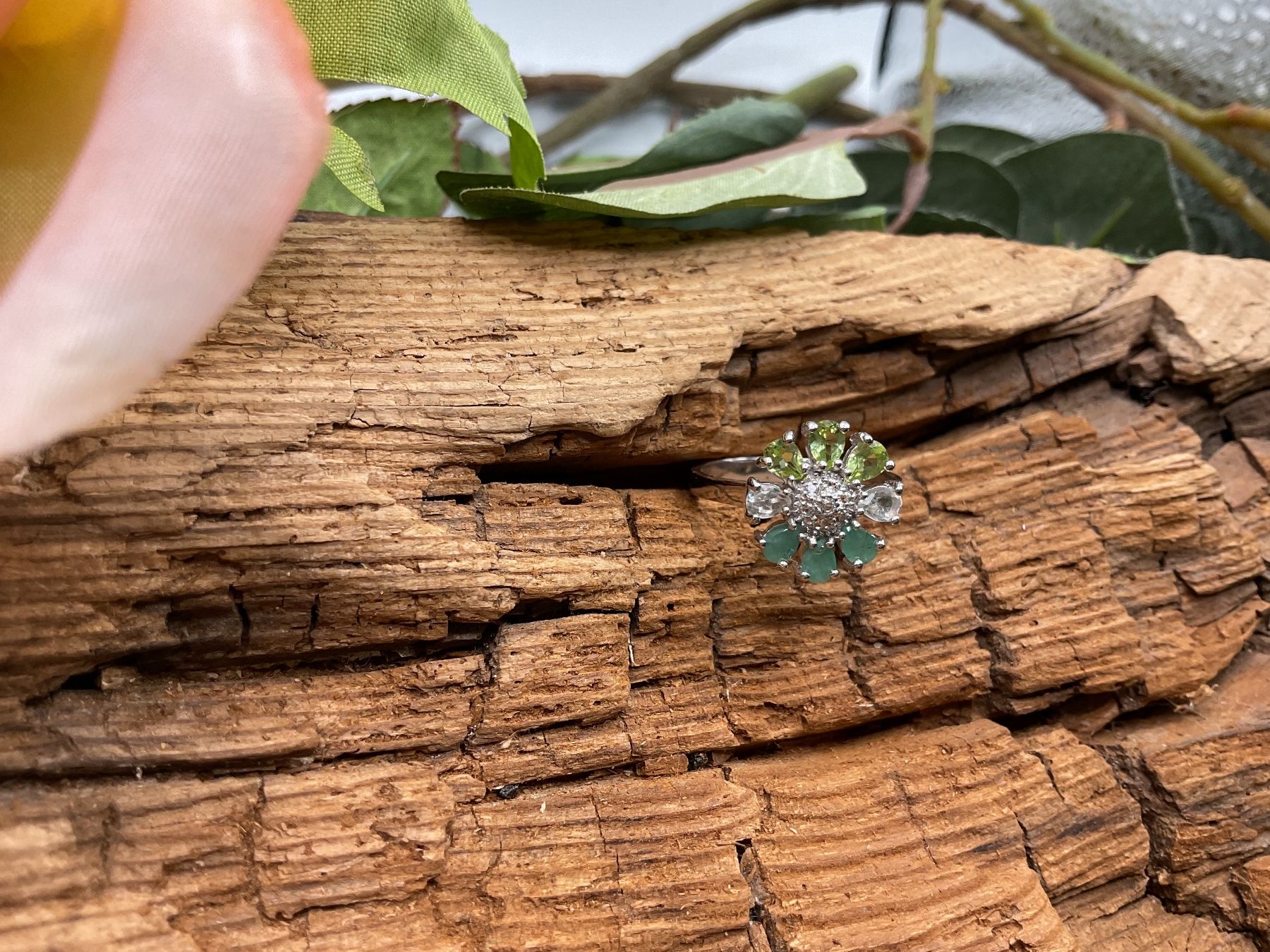 Anelli: Silberring mit Smaragd, Peridot und Topas, Gr. 55.5, – Nuovo (secondo la descrizione) da Luzern venduto da S.Kern01 1