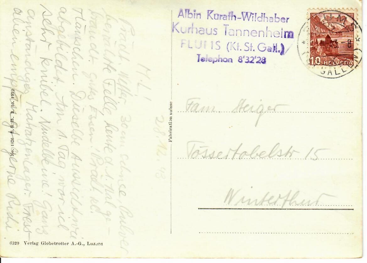 Cartoline postali: Flumserberg  1943 – Usato da Hochdorf venduto da Ziegel-16 1