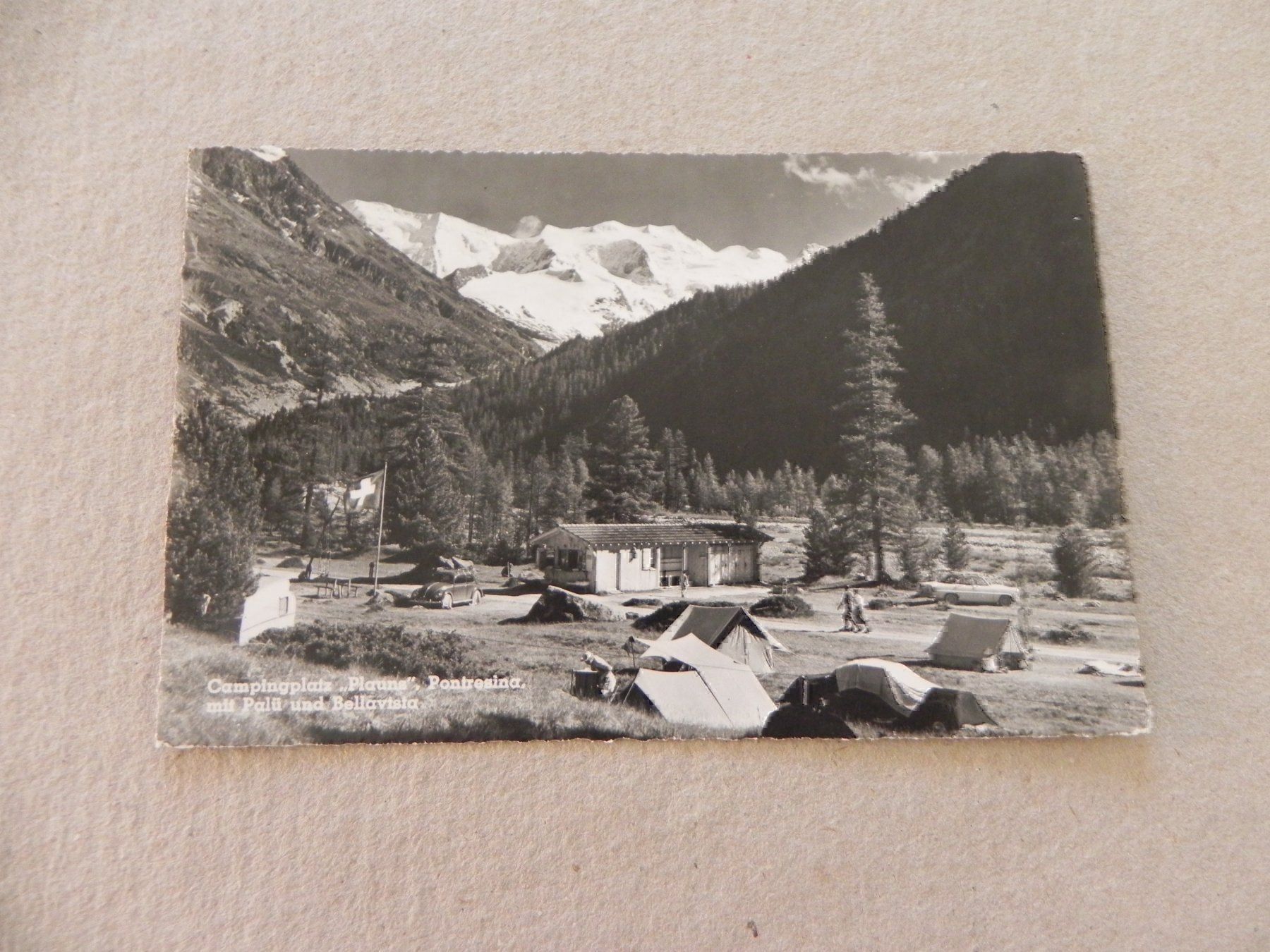 Cartoline postali: Ansichtskarte Pontresina GR Camping 1961 – Usato da Siebnen venduto da krimsie