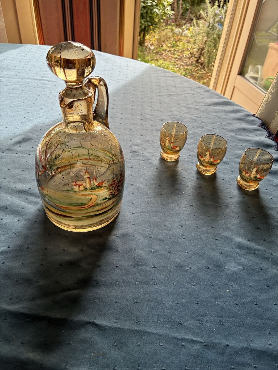 Caraffe: Glaskaraffe + 3 Gläschen mit Landschaftsmotiv – Usato da Dornach venduto da Rosengarten 1
