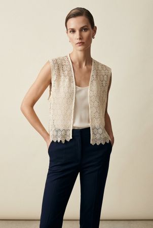 Vintage Gilet Dentelle Écru Sans Manches T. S