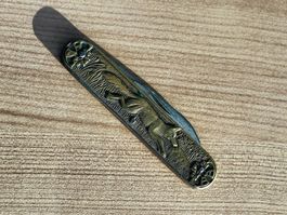 Altes Messing Sackmesser / mit Motiv - Klinge gemarkt 