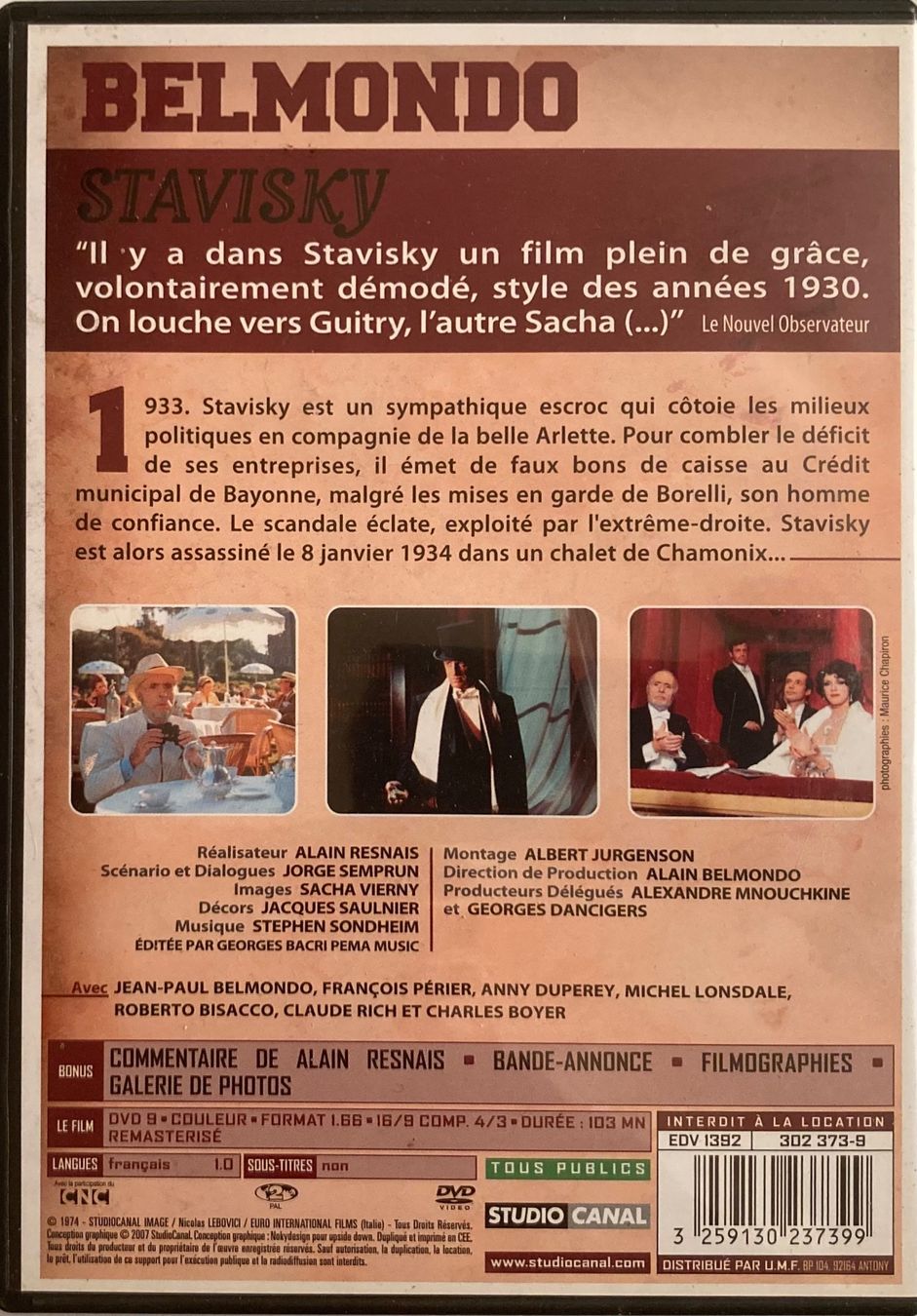 Tutti i DVDs: BELMONDO - STAVISKY – Usato da Poliez-Pittet venduto da Newtown-Records 1