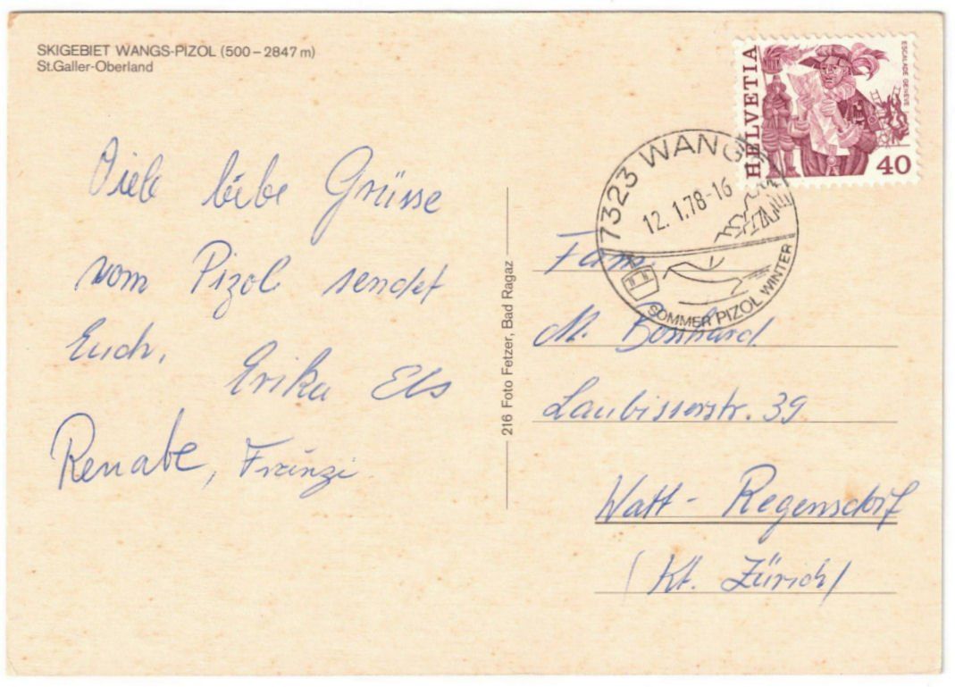 Cartoline postali: Wangs - Skilift – Usato da Binningen venduto da Mountainrider 1