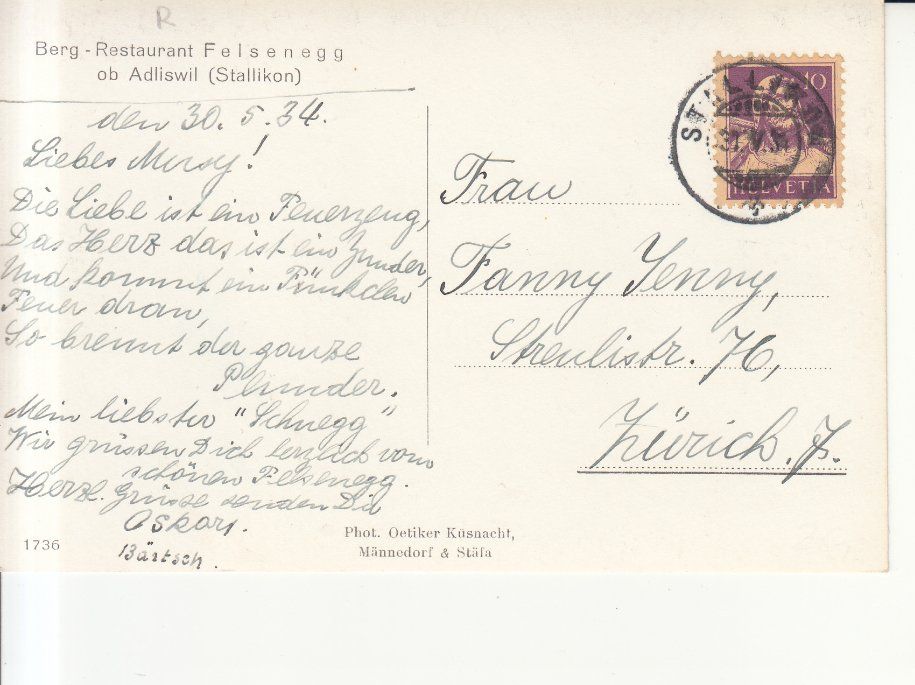 Cartoline postali: Stallikon Felsenegg 1934 – Usato da Bürglen TG venduto da StampGraf 1