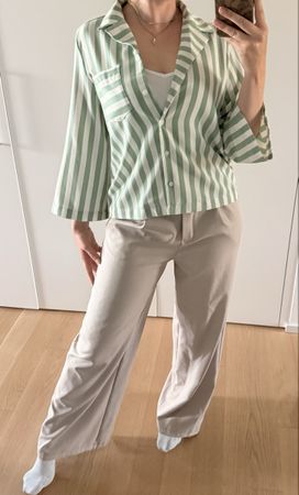 MONKL Streifen Bluse Gr. S Sommer Salbei grün weiße Hemd 