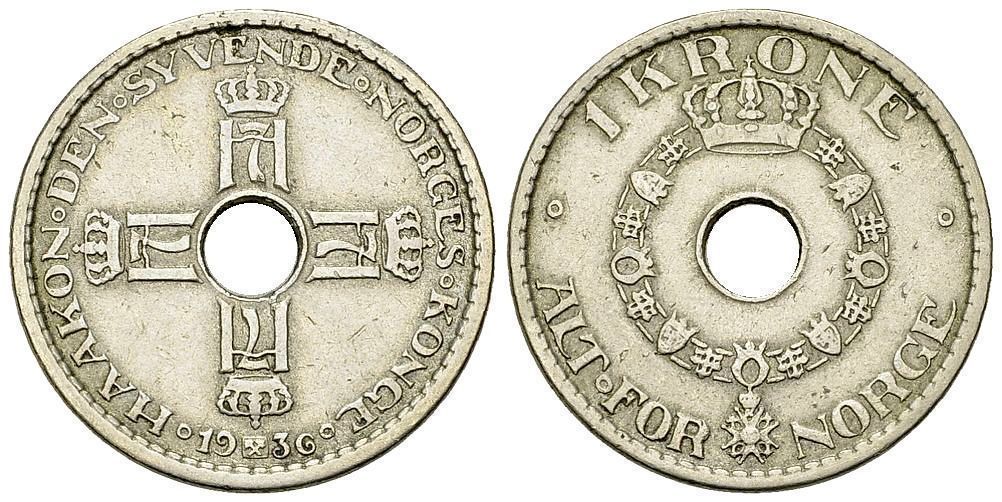 Tutti le monete: Norwegen - 1 Krone 1936 - selten – Usato da Meilen venduto da coins4sale