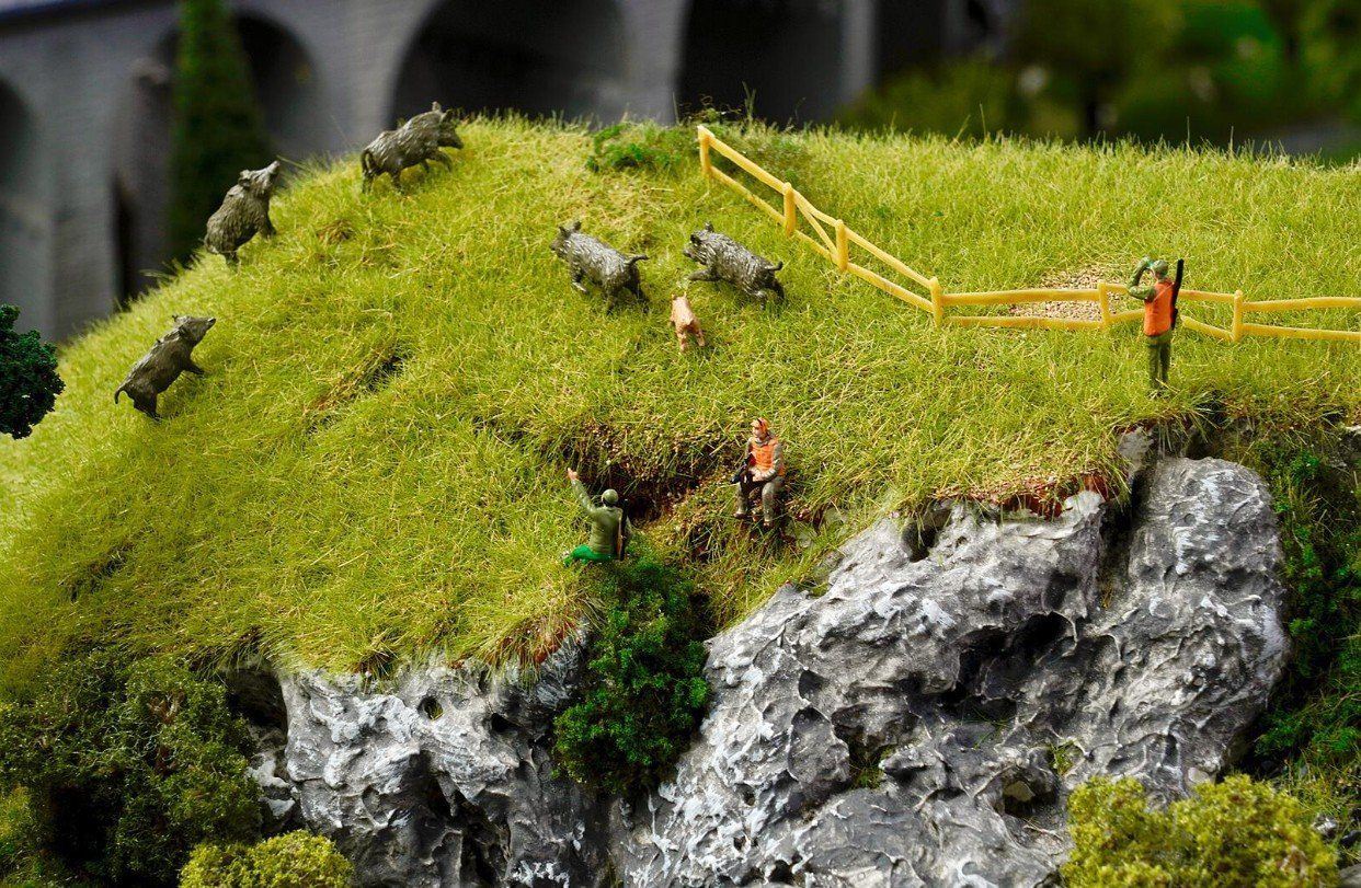 Faller Modellini di ferrovie: Faller 151701 H0 Jäger und Wildschweine – Usato da Neukirch a.d. Thur venduto da Modellbaushop 1