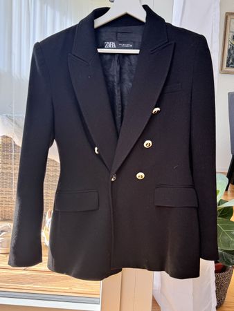 Zara Black Double-Breasted Blazer with Gold Buttons S