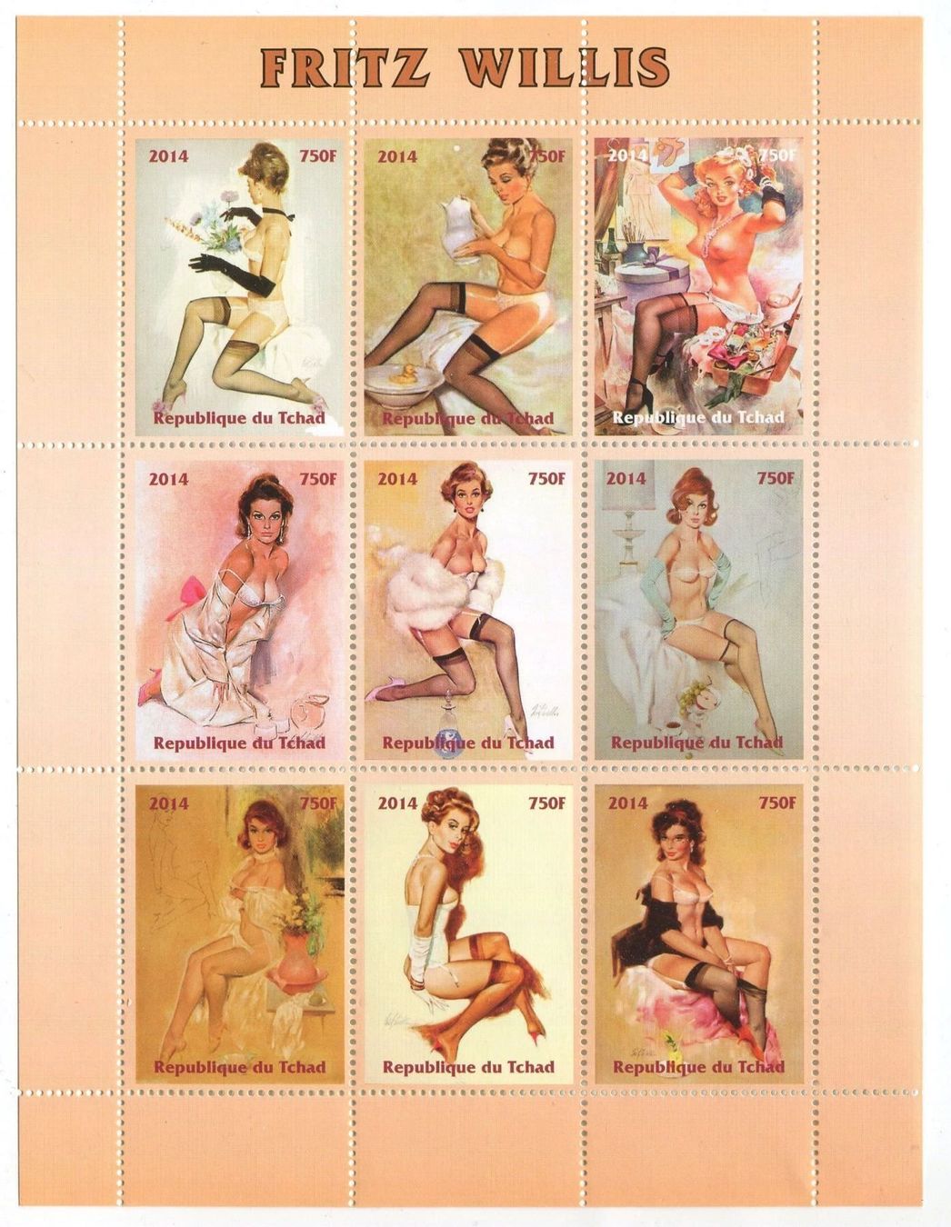 Tutti i francobolli: Block "Pin-up". Tschad. – Nuovo e nell'imballaggio originale da Basel venduto da Butsch5