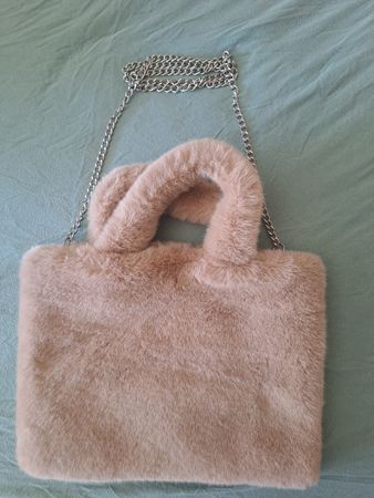 Handtasche Kunstfell mit Kette hellbraun neu