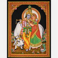 Wandbehang Radha Krishna Wandbild Stoffbild  Indien 110cm