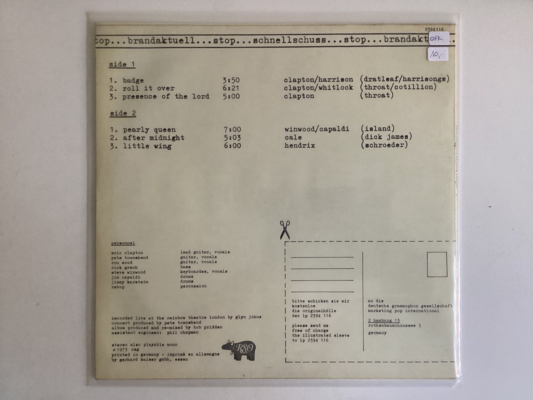 Schallplatten: Eric Clapton LP - Rainbow Concert (OFK) – Gebraucht aus Gutenswil von Hamzian 1