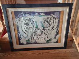 Tigerbild, gerahmt, handsigniert, Wanddekoration, Deko