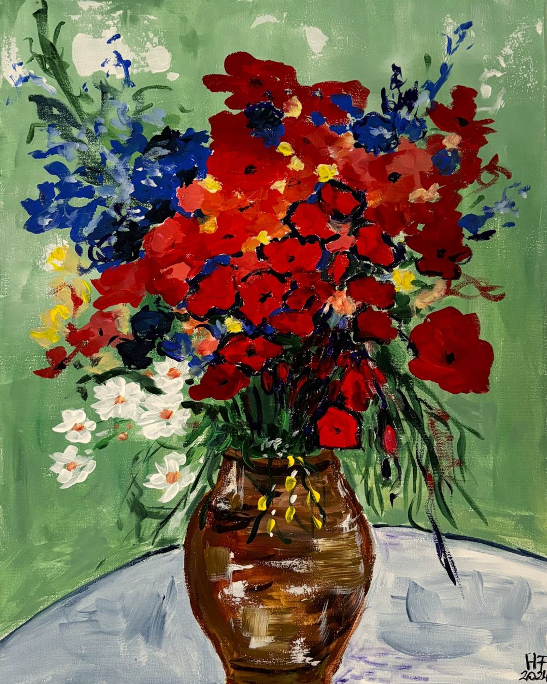 Tableaux: Blumenstrauss nach Van Gogh - Gemälde – Neuf (Voir description) à Cham par Felha 1