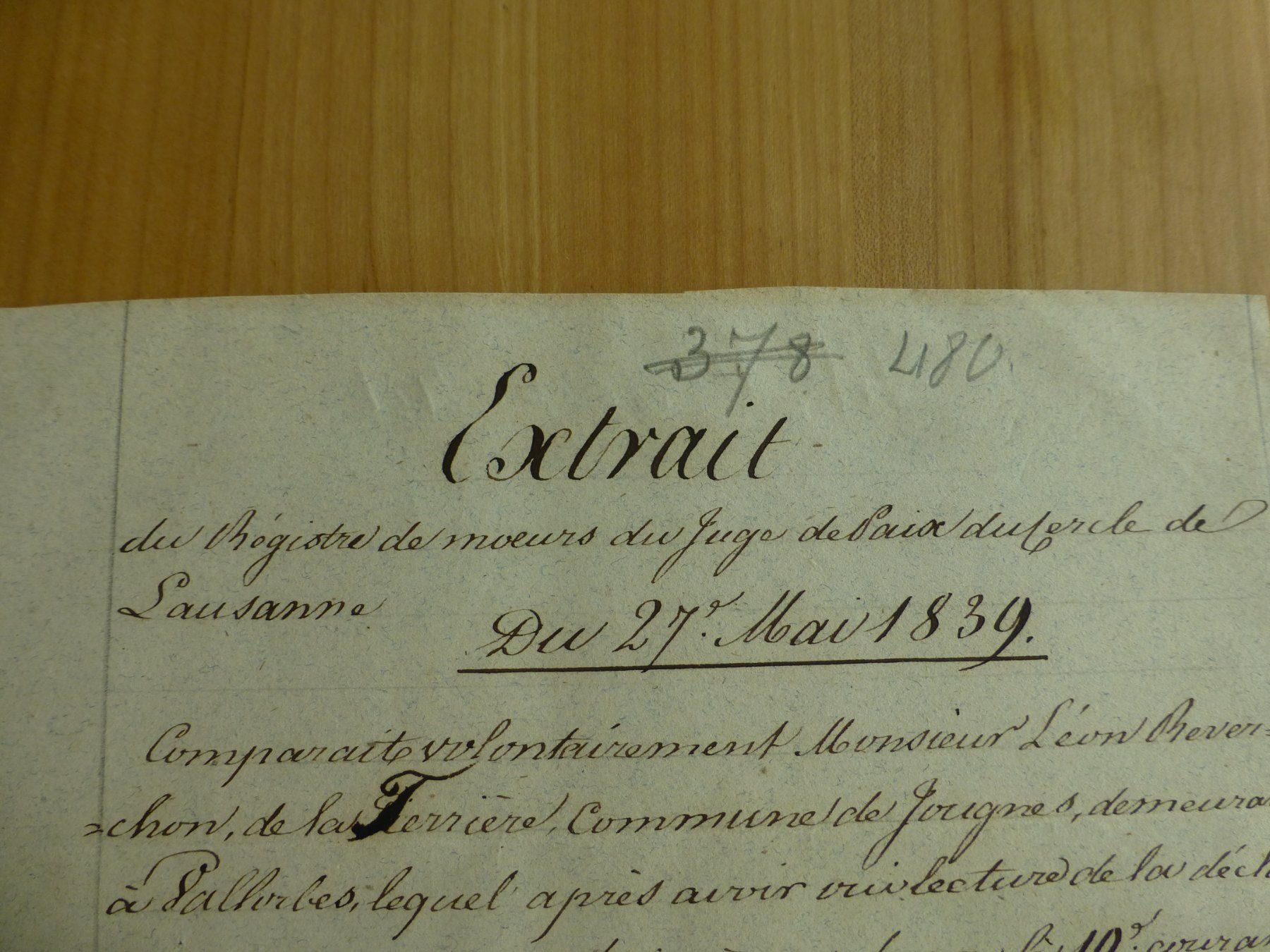 Documenti: Ferriere, Commune de Jougnes, Extrait von Mai 1839 – Usato da Bettlach venduto da 1saurer 1