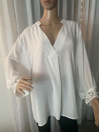 MOST WANTED - stylische ZARA Bluse mit Perlen, weiss, XL