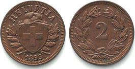 Schweiz 2 Rappen 1899 Bronze ERHALTUNG! vz+