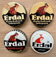4 x alte ERDAL Rotfrosch Schuhcreme kleine Blechdose 4 cm