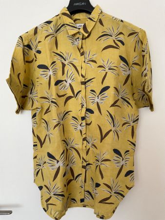 0039 ITALY Leinen Bluse Gr S Senfgelb NEU