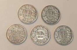 50 Rappen 1940, 1941, 1944, 1945, 1946 (Silber)
