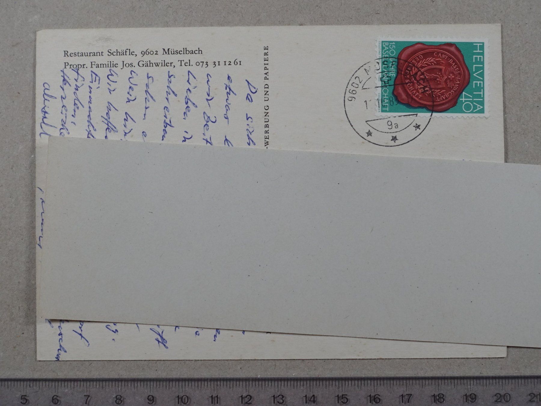 Cartes postales: Müselbach, Restaurant Schäfle, 1983 – D'occasion à Lenzburg par fh1 1