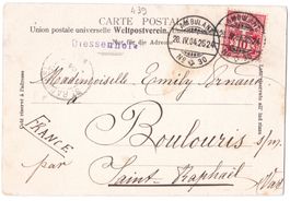 Kleiner Stabstempel Diessenhofen 1904 AK nach Frankreich