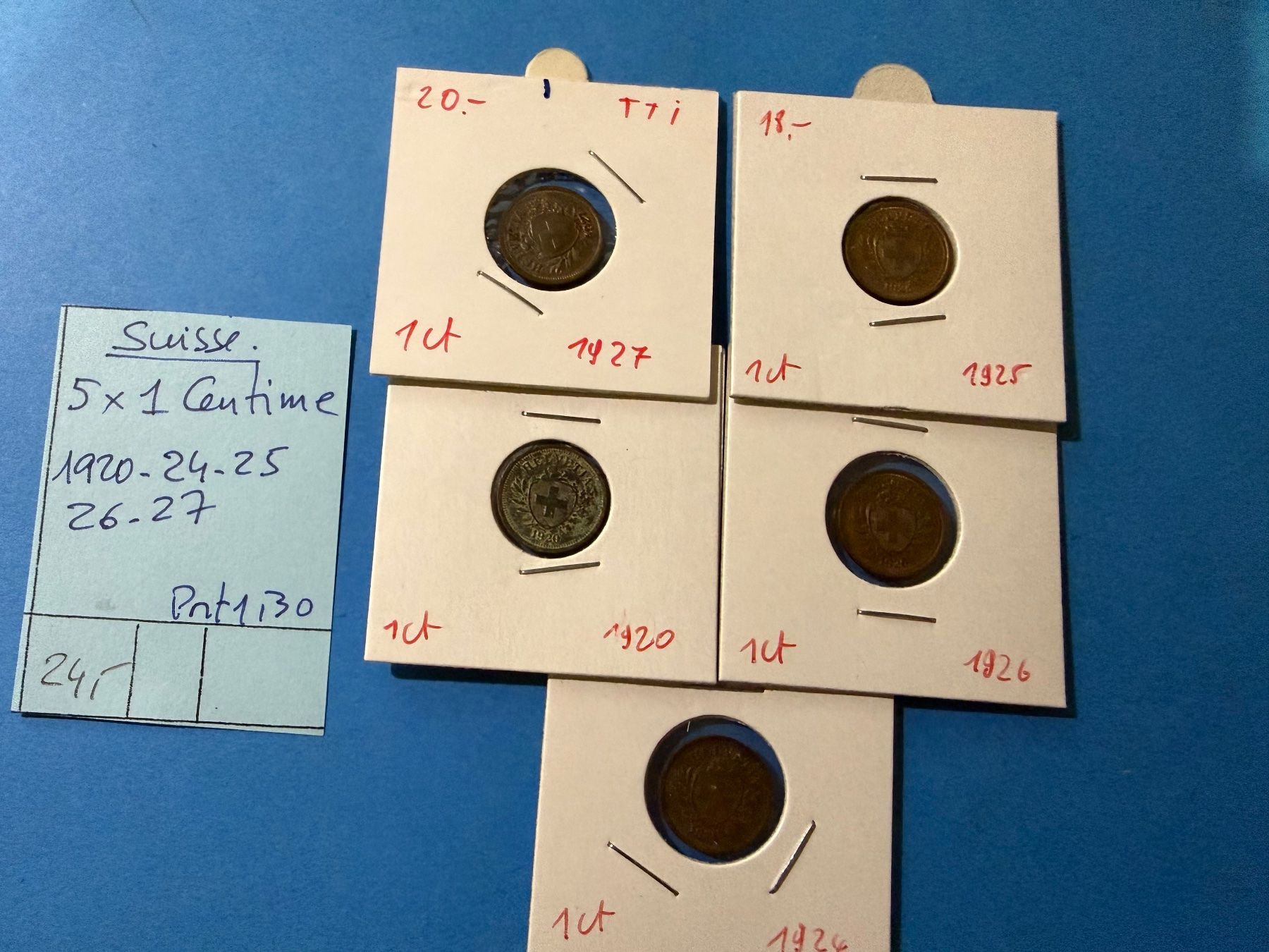 Tutti le monete: SUISSE : 5 X 1 CENTIME 1929 – Usato da genève venduto da GEnumist