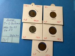 SUISSE : 5 X 1 CENTIME 1929