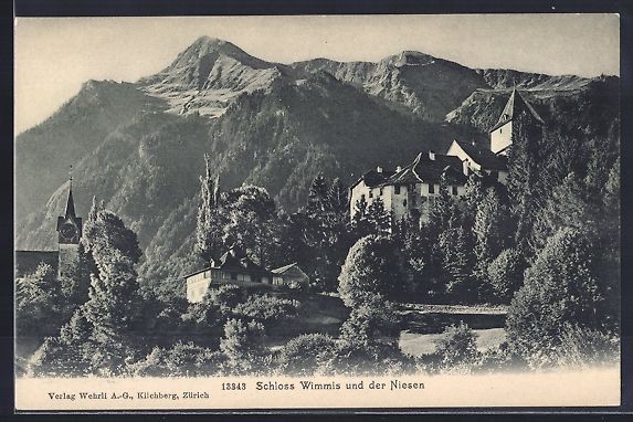Cartoline postali: AK Wimmis, Schloss mit dem Niesen – Usato da Berlin venduto da bartko-reher